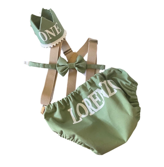 Customized bloomer cake smash outfit boy, 1st birthday outfit boy, cake smash boy olive, 1st birthday hat baby sage, smash cake boy, olive