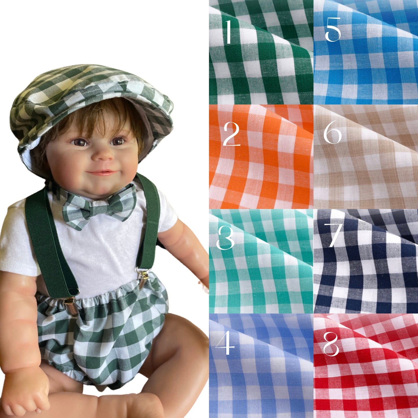 Boys Cake Smash Outfit - Gingham - Vintage gingham - Diaper Cover, Bow Tie & suspenders - Boys Birthday Outfit First 1st Birthday - plaid