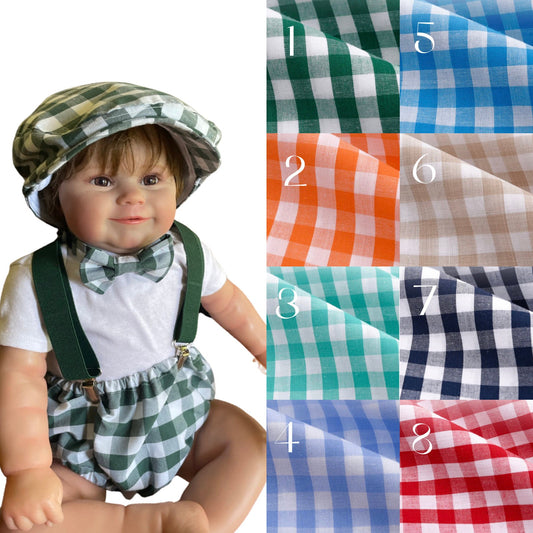 Boys Cake Smash Outfit - Gingham - Vintage gingham - Diaper Cover, Bow Tie & suspenders - Boys Birthday Outfit First 1st Birthday - plaid