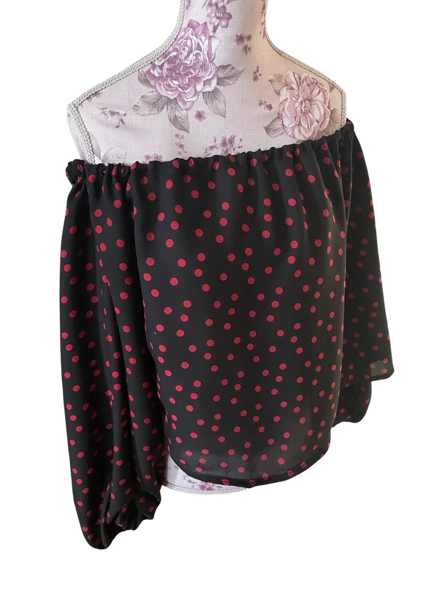 Off The Shoulder Long Sleeve Oversized Slouchy Shirt, Baggy Off The Shoulder Chiffon Shirt