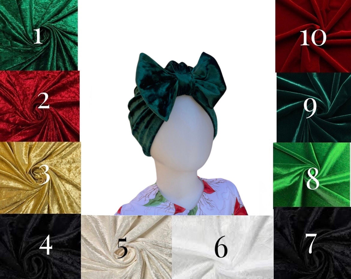 Velvet Baby Turban Hat with Big Bow | Christmas Headwrap for Newborn, Infant & Toddler Girls