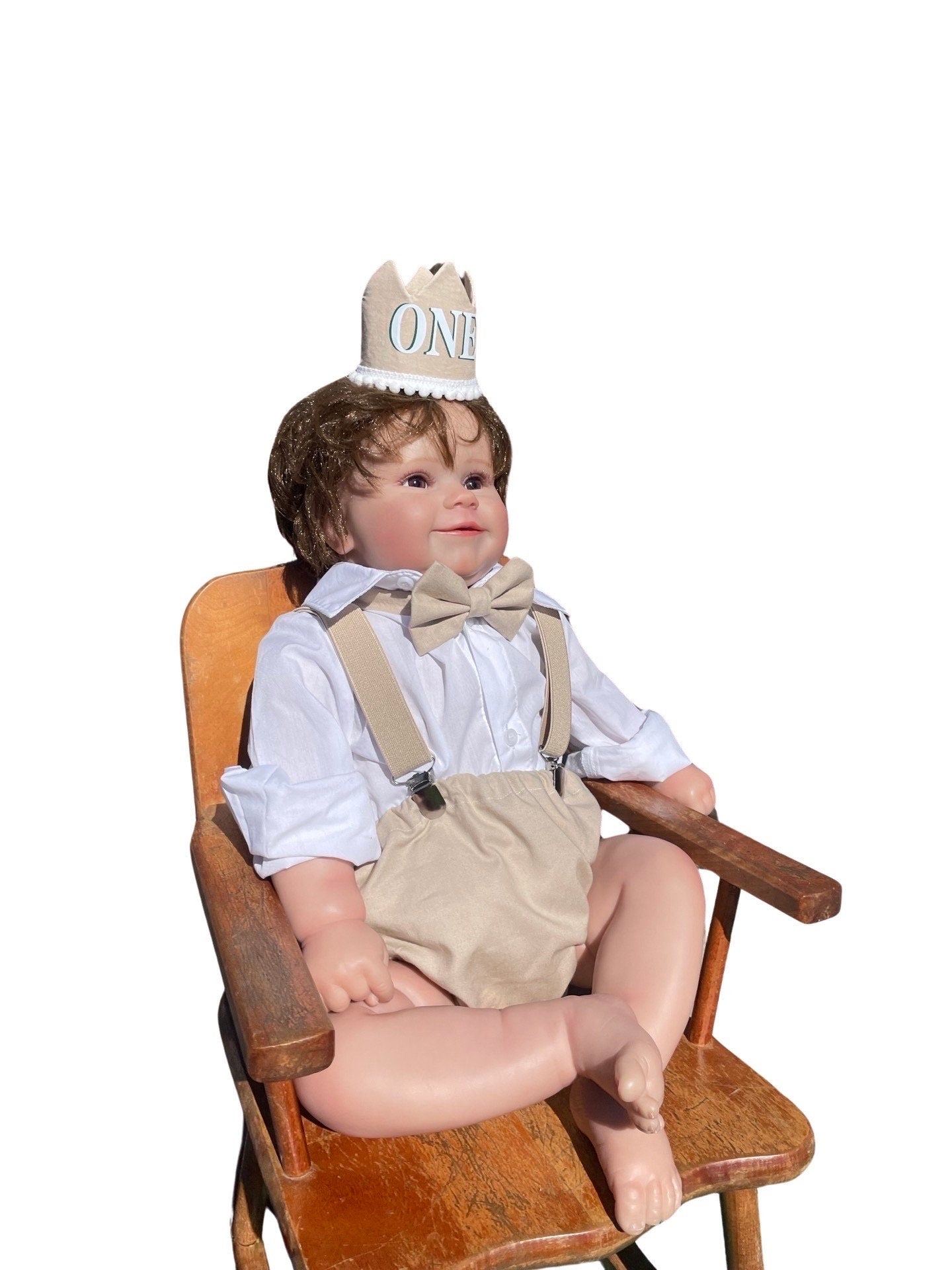 Baby cake smash first birthday Romper outfit for Photography props sitter milestone sessions (TAN beige brown)