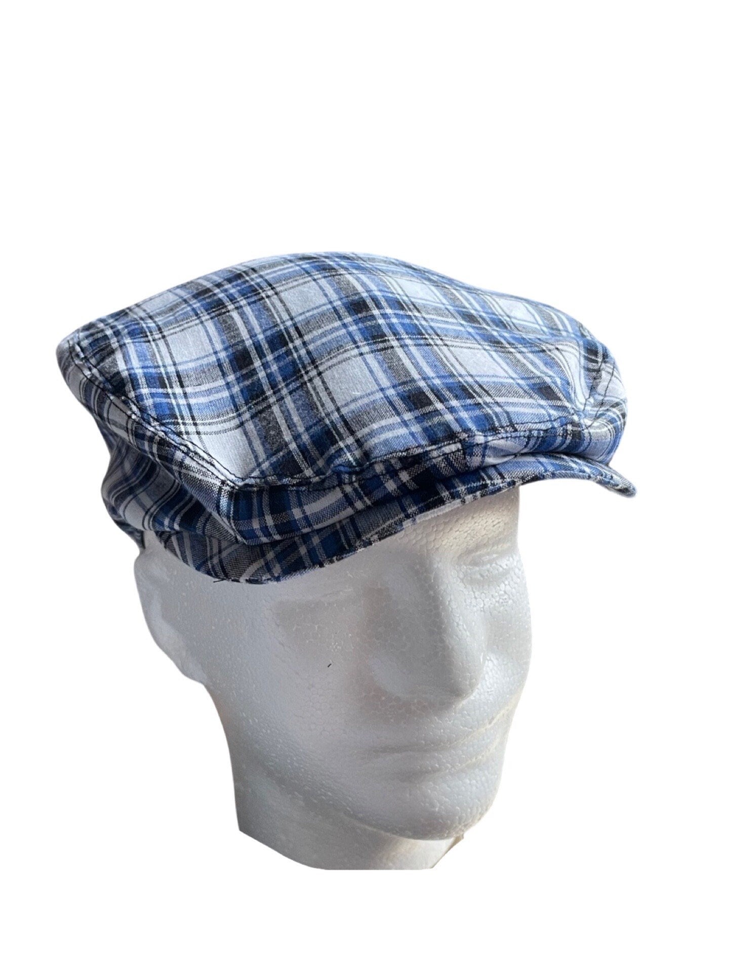 Classic Blue Plaid Flat Cap for Men and Boys, Lightweight Summer Father Son Hat