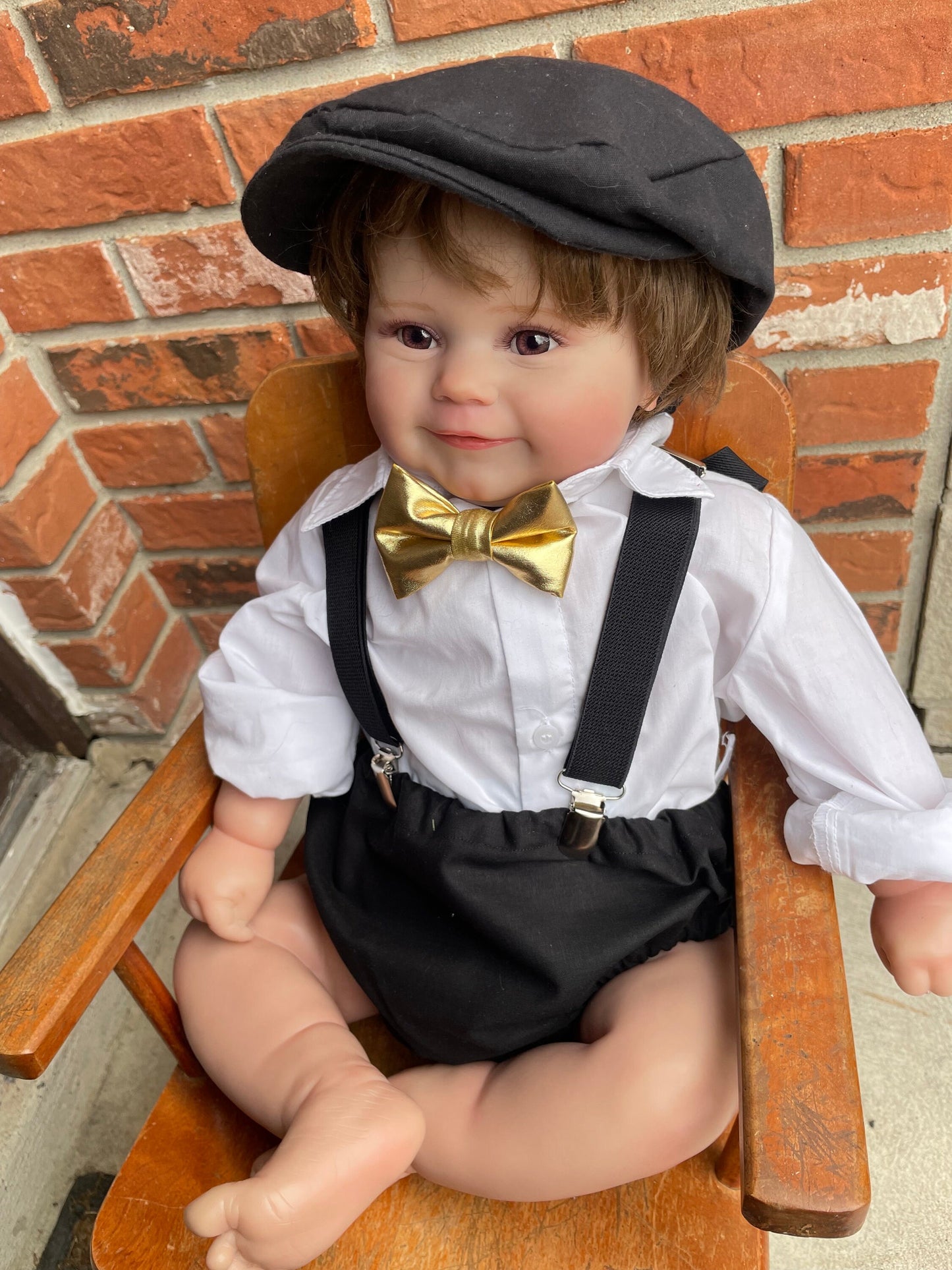 Baby boy first birthday outfit, black and gold birthday outfit, black bow tie and suspenders, black diaper cover set, boy cake smash outfit