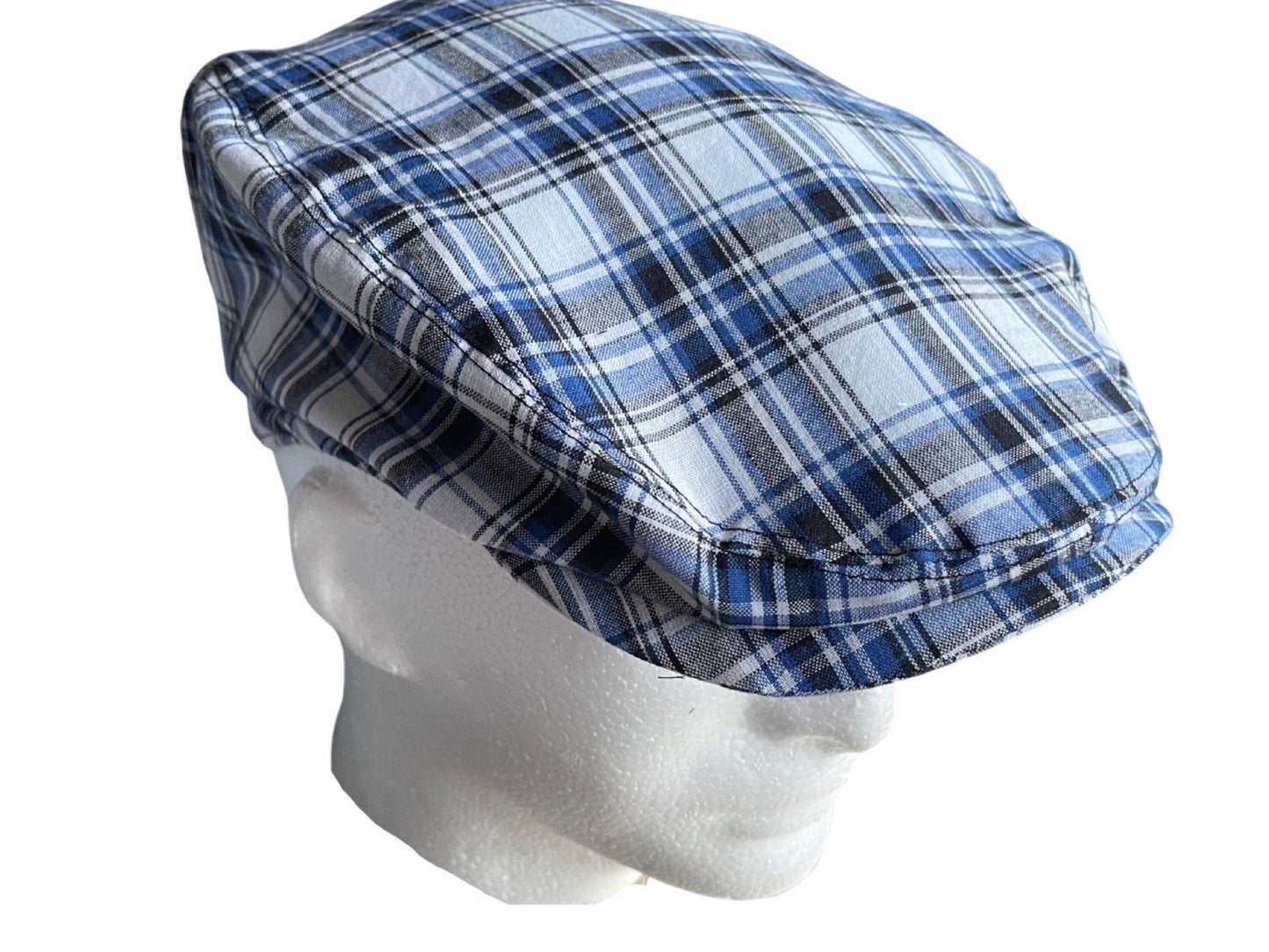Classic Blue Plaid Flat Cap for Men and Boys, Lightweight Summer Father Son Hat