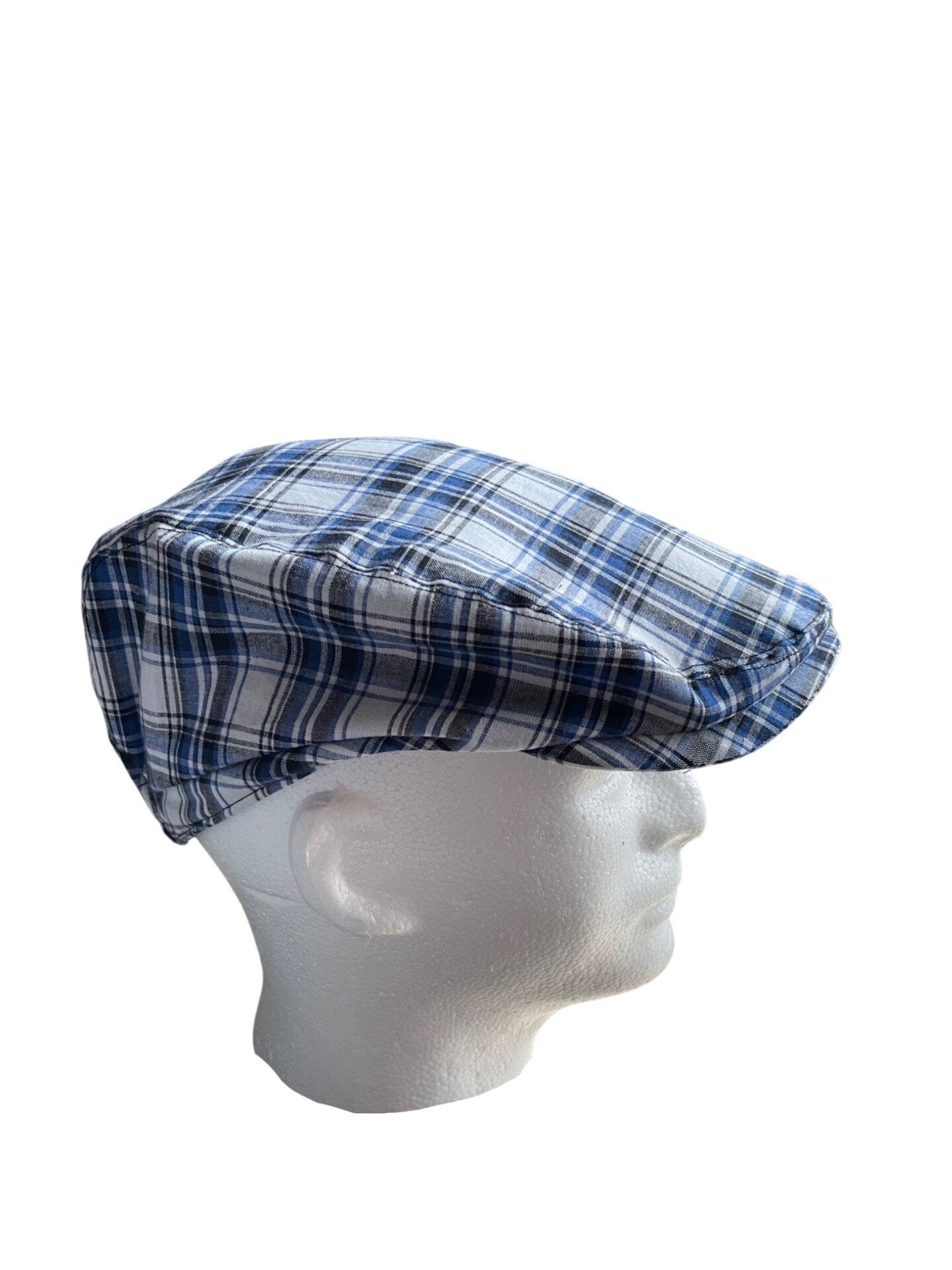 Classic Blue Plaid Flat Cap for Men and Boys, Lightweight Summer Father Son Hat