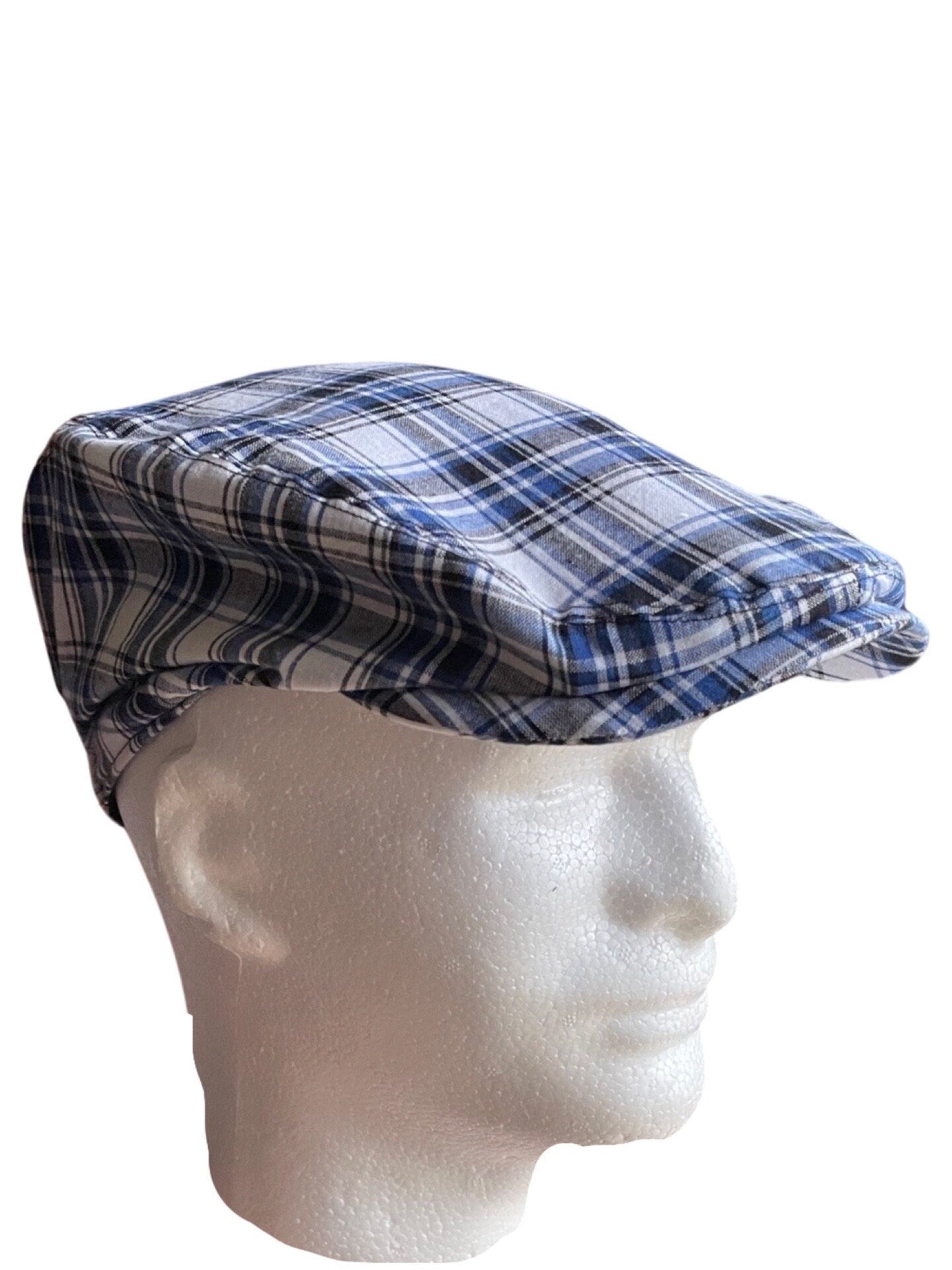 Classic Blue Plaid Flat Cap for Men and Boys, Lightweight Summer Father Son Hat