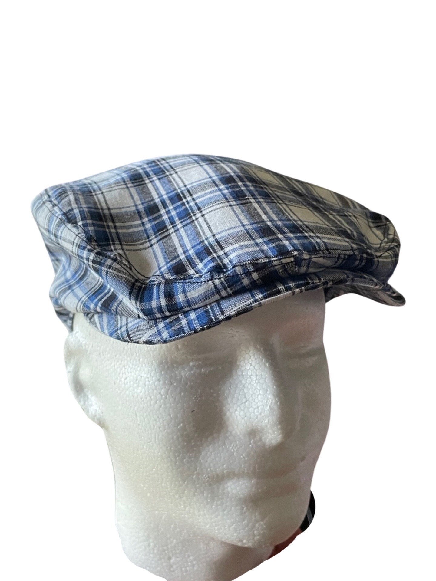 Classic Blue Plaid Flat Cap for Men and Boys, Lightweight Summer Father Son Hat