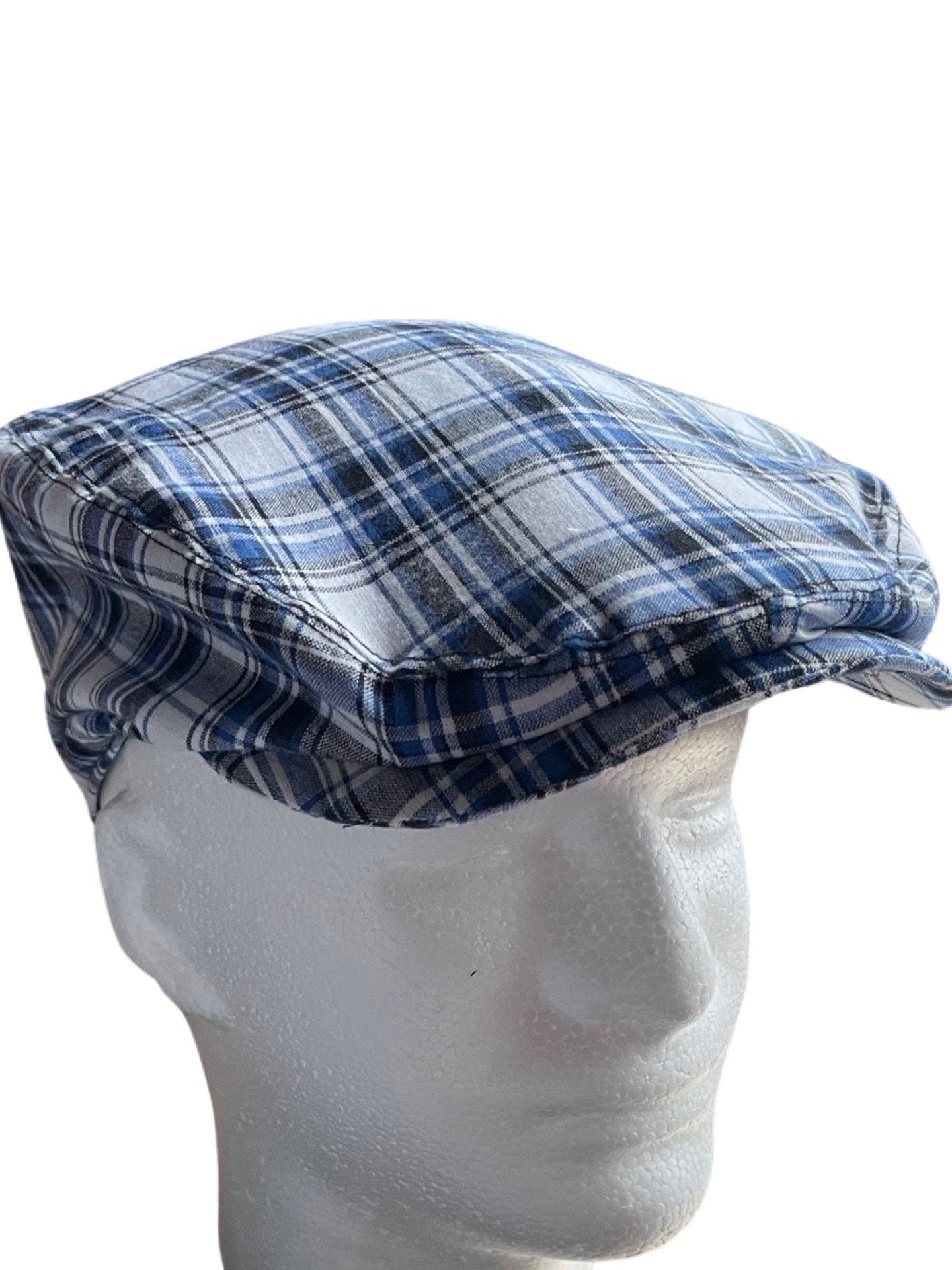 Classic Blue Plaid Flat Cap for Men and Boys, Lightweight Summer Father Son Hat