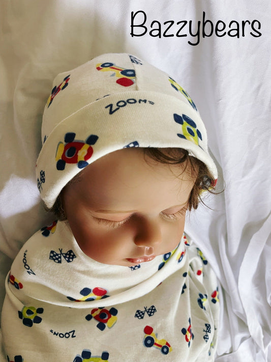 New baby hats, Newborn unisex hats, New baby gift set, unisex race car hats, boys baby shower gifts, Cute Racecar newborn hat