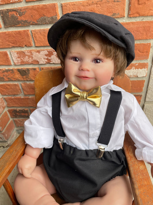 Baby boy first birthday outfit, black and gold birthday outfit, black bow tie and suspenders, black diaper cover set, boy cake smash outfit