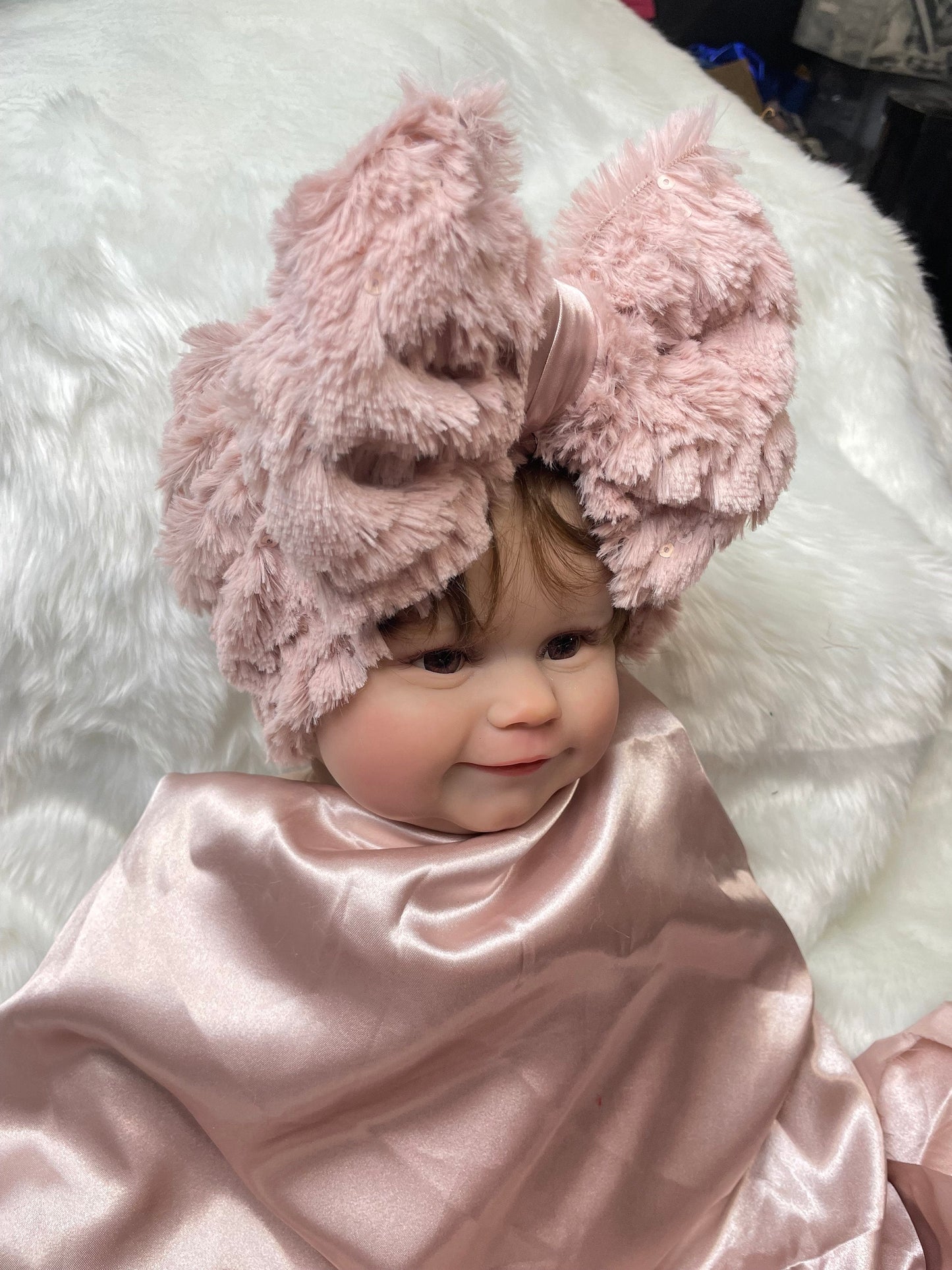 Blush Pink WINTER Turban hat with bow, Baby Girl Turban, Baby Mütze, Turban Bow Hat, Warm hat for kids