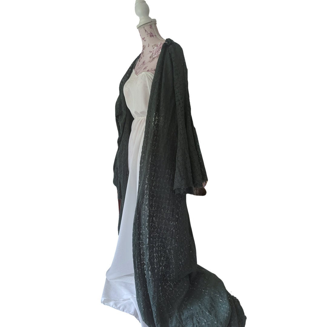 Long kimono robe, duster jacket, dressing gown, cover up, handmade beach rayon kimono, hen-party long sleeve open front robe, plus size