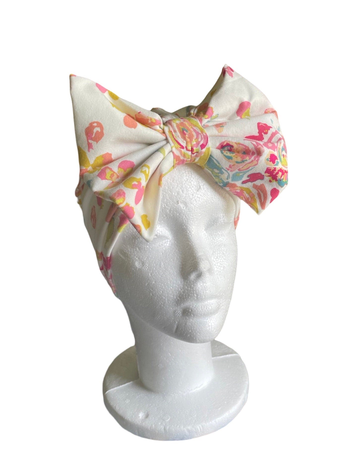 Floral Turban Hat with Bow |Hospital Hat | child and adult turban |Handmade Headwrap