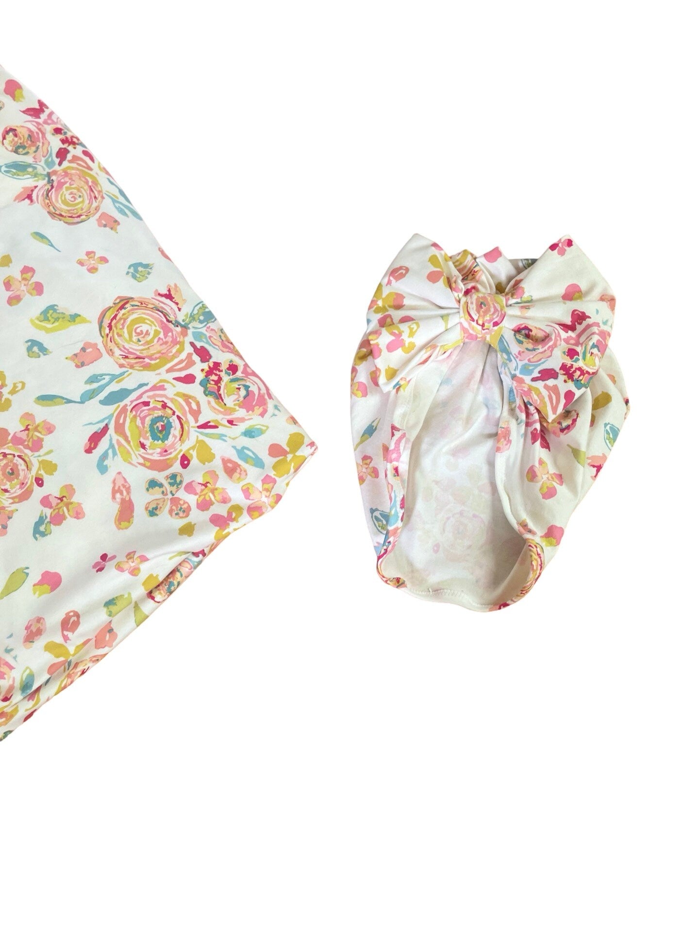 Newborn Swaddle Set Matching Hat Bow, Birth Announcement Card, Baby Girl Newborn Receiving Blanket Baby Swaddle Floral Nursery Swaddle Wrap