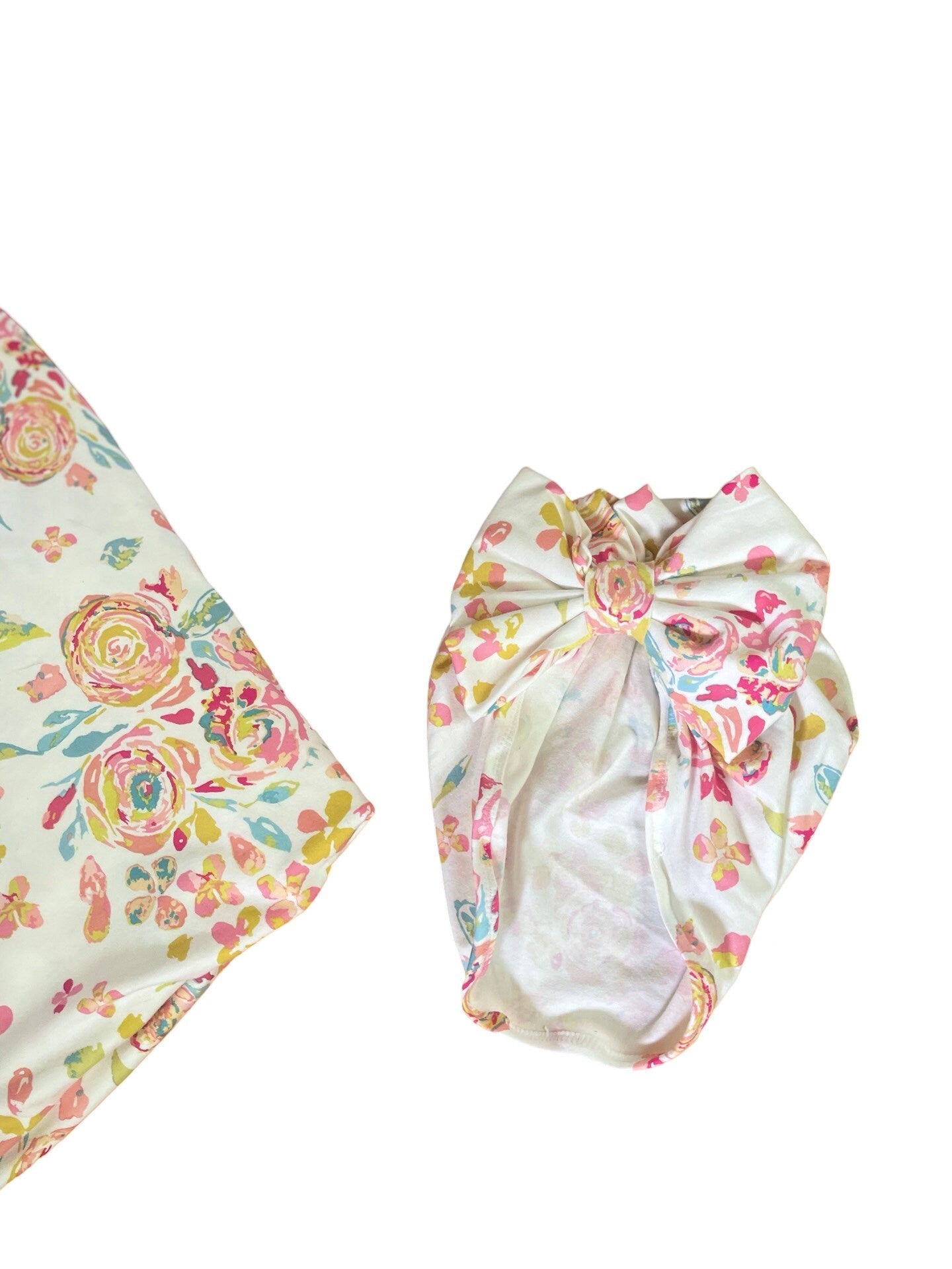 Newborn Swaddle Set Matching Hat Bow, Birth Announcement Card, Baby Girl Newborn Receiving Blanket Baby Swaddle Floral Nursery Swaddle Wrap