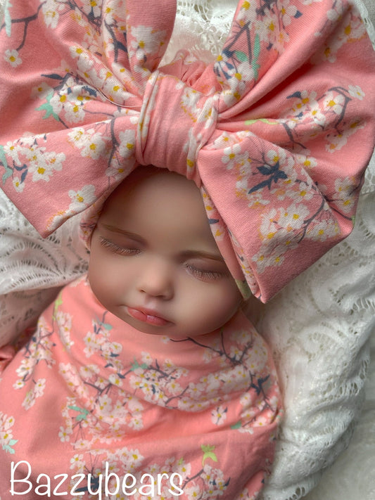 Pink Baby Swaddle Blanket, Pink Baby Swaddle Set, Stretchy Knit Blanket, Bow and Swaddle Set, Newborn Blanket, Baby Girl Pink Swaddle, Bow