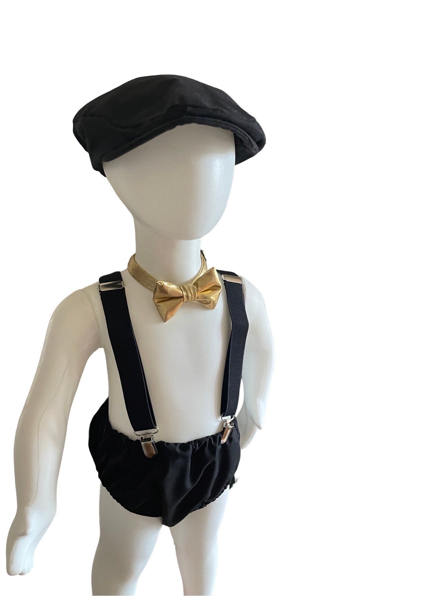 Baby boy first birthday outfit, black and gold birthday outfit, black bow tie and suspenders, black diaper cover set, boy cake smash outfit