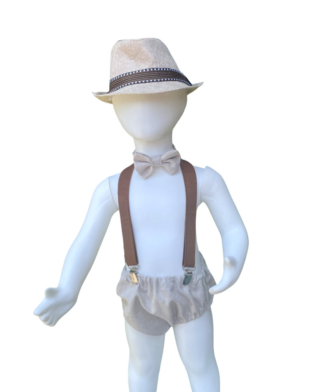 Baby cake smash first birthday Romper outfit for Photography props sitter milestone sessions (TAN beige brown)