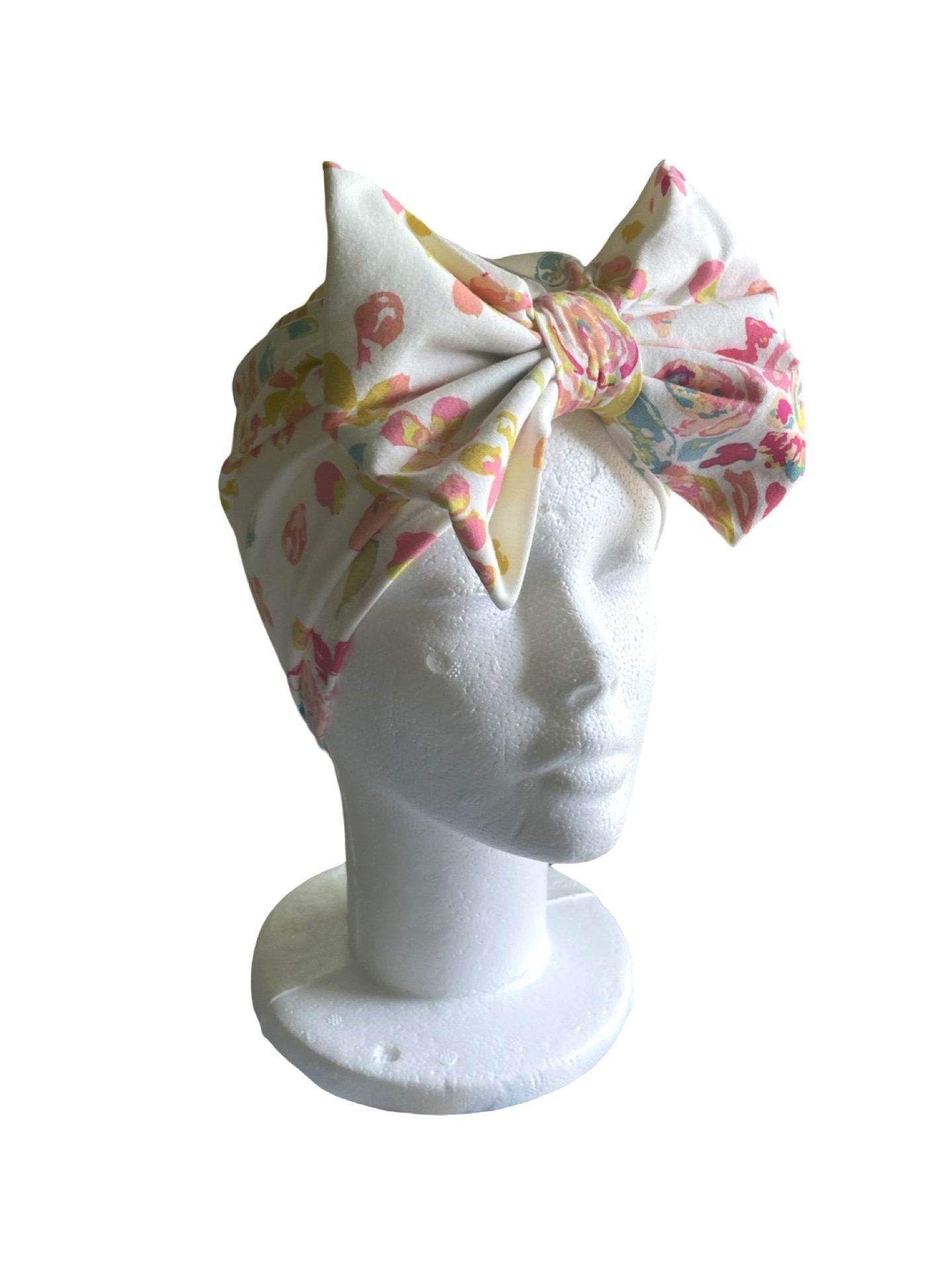 Floral Turban Hat with Bow |Hospital Hat | child and adult turban |Handmade Headwrap