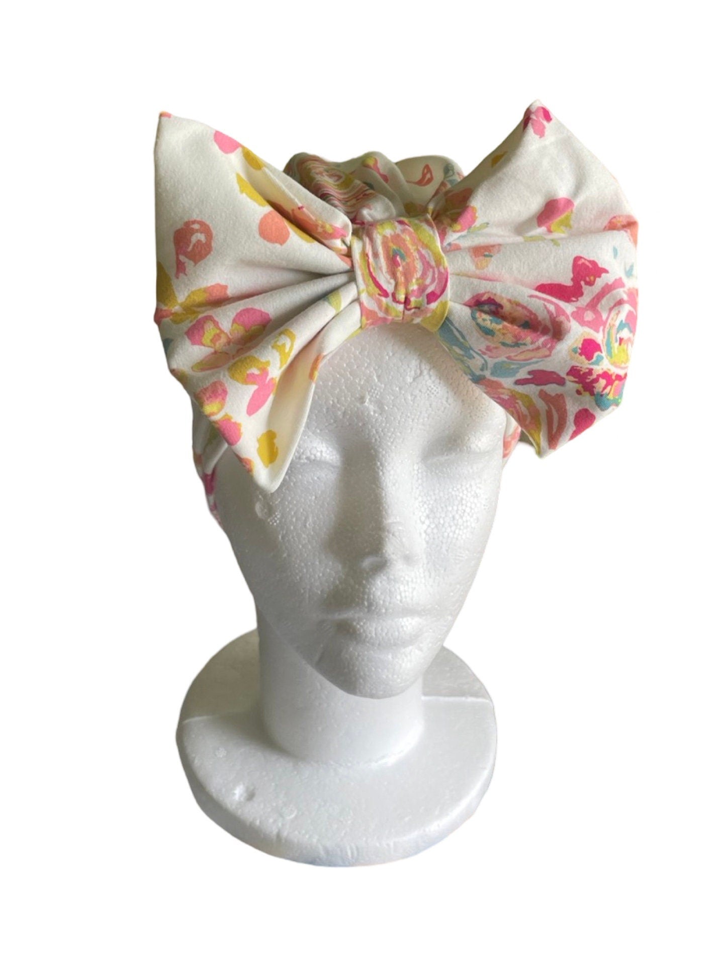 Floral Turban Hat with Bow |Hospital Hat | child and adult turban |Handmade Headwrap