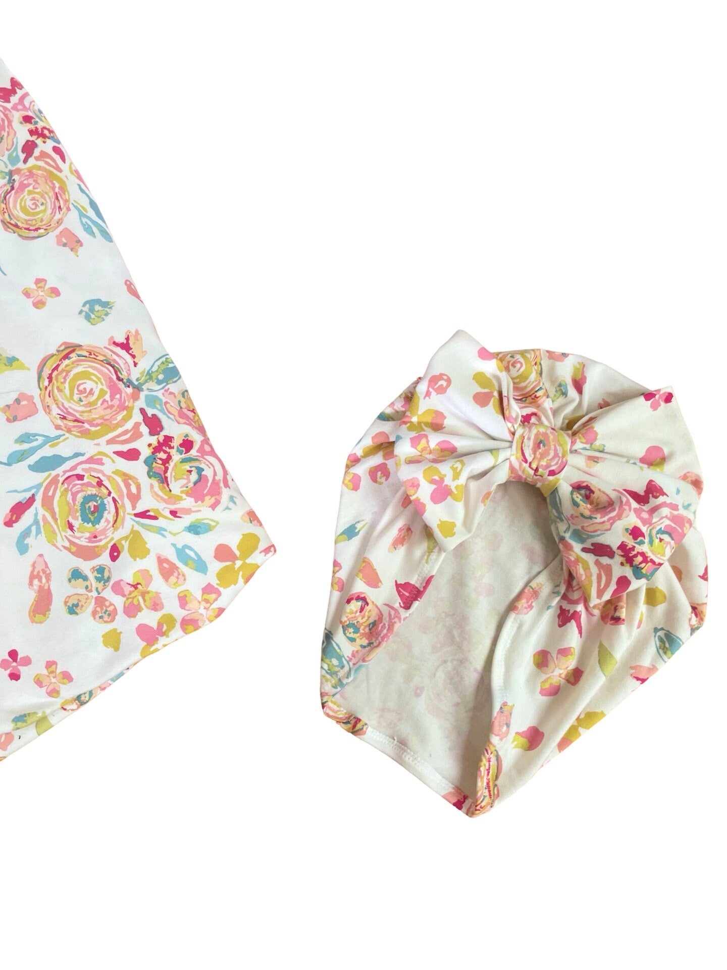 Newborn Swaddle Set Matching Hat Bow, Birth Announcement Card, Baby Girl Newborn Receiving Blanket Baby Swaddle Floral Nursery Swaddle Wrap