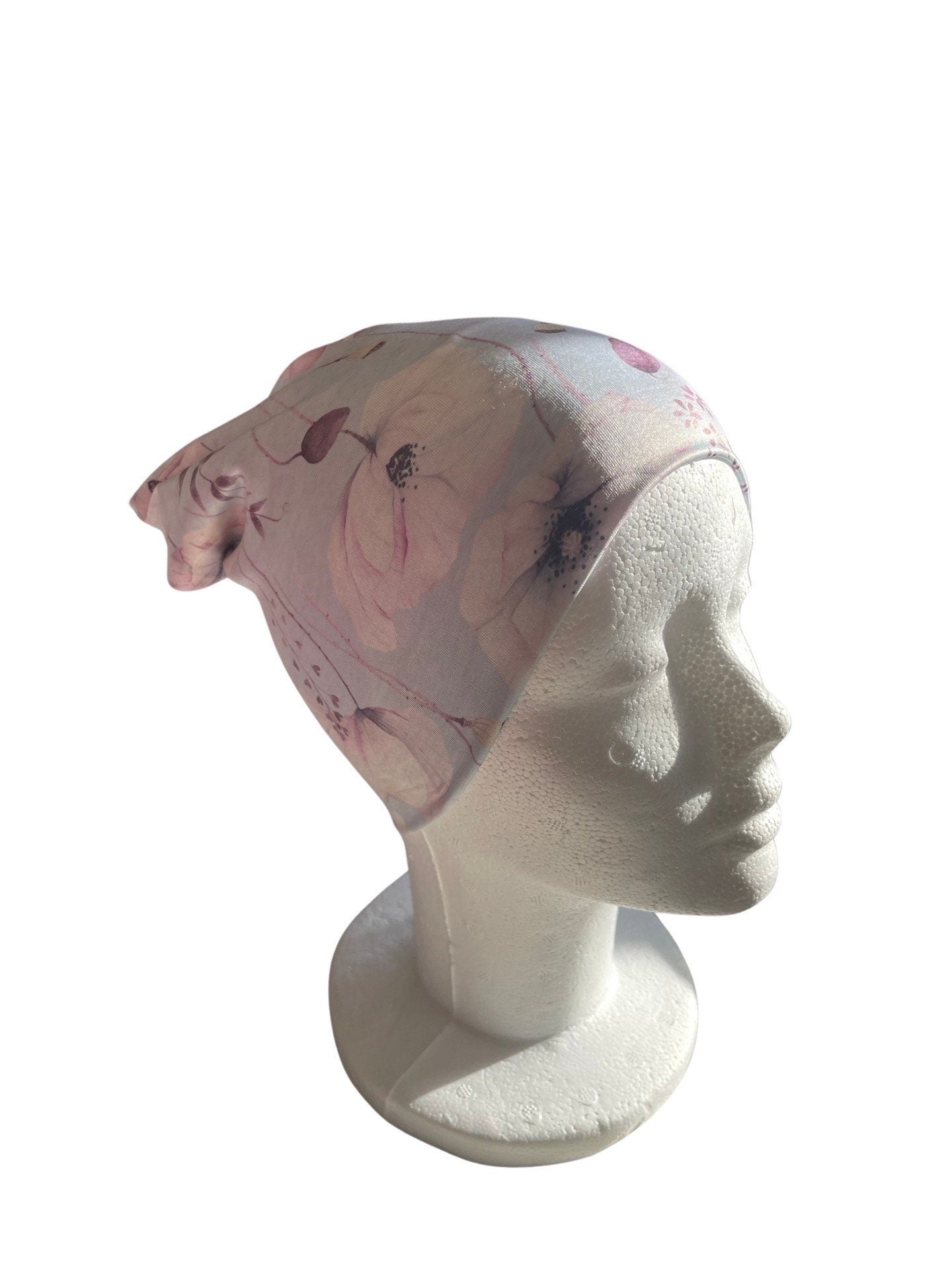 Summer Beanie- Floral Beanie- Girls Toque- Slouch Hat- Flowers- Pink & Blue Beanie