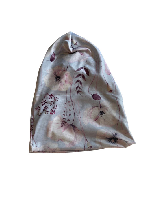 Summer Beanie- Floral Beanie- Girls Toque- Slouch Hat- Flowers- Pink & Blue Beanie