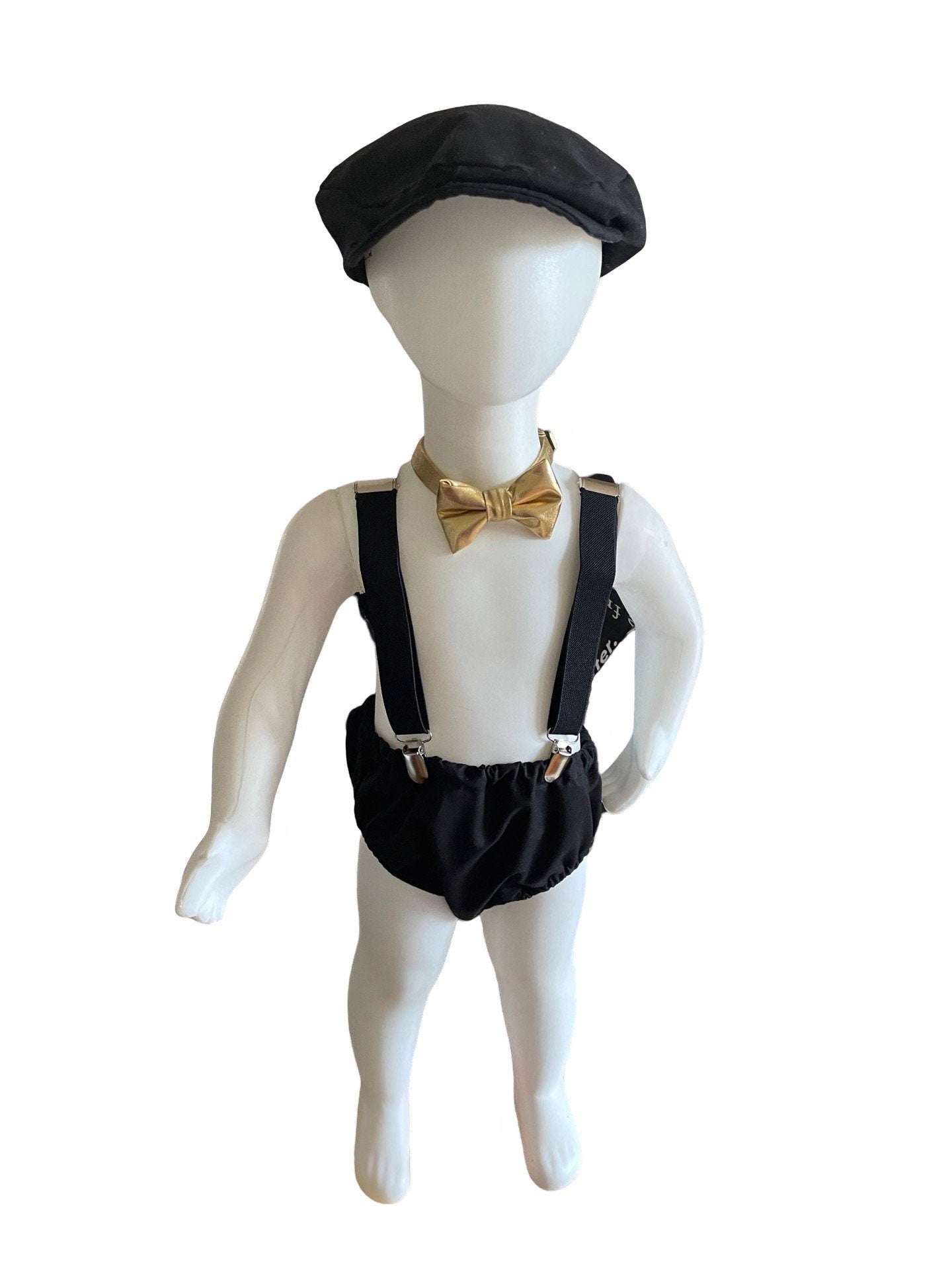 Baby boy first birthday outfit, black and gold birthday outfit, black bow tie and suspenders, black diaper cover set, boy cake smash outfit