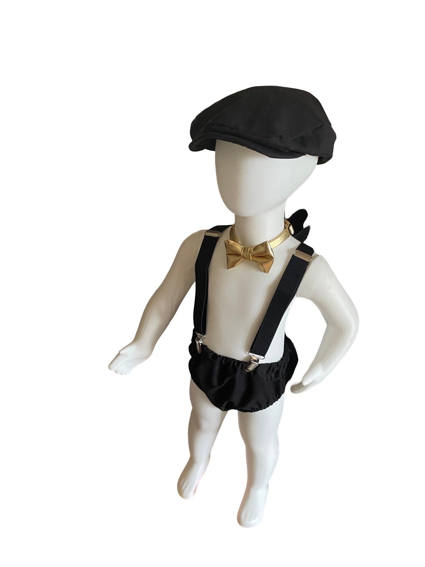 Baby boy first birthday outfit, black and gold birthday outfit, black bow tie and suspenders, black diaper cover set, boy cake smash outfit