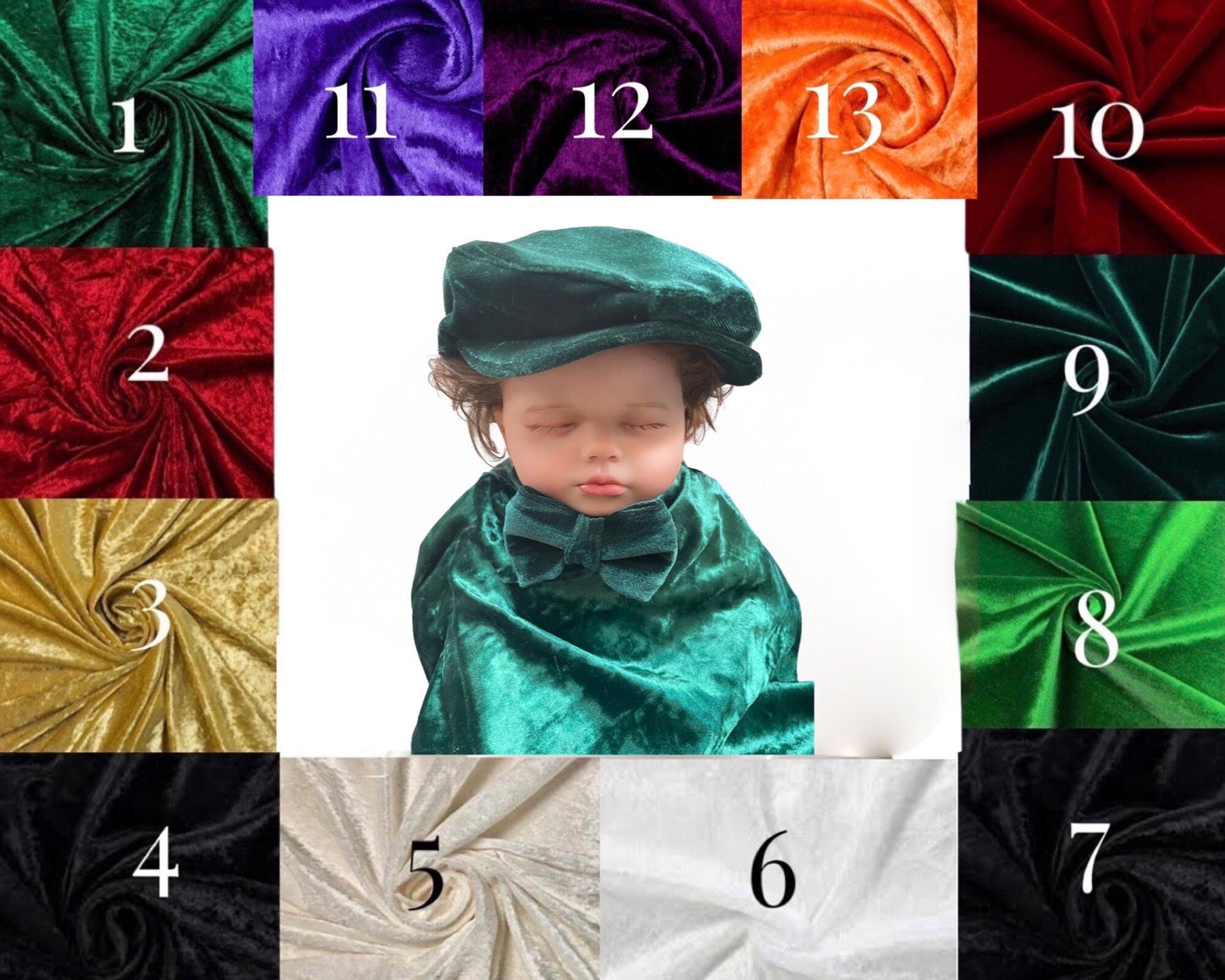Baby swaddle blanket, “Andrew” Velvet Green Swaddle, Flat cap hat, , newborn hospital swaddle, baby boy gift, baby gift, gender neutral