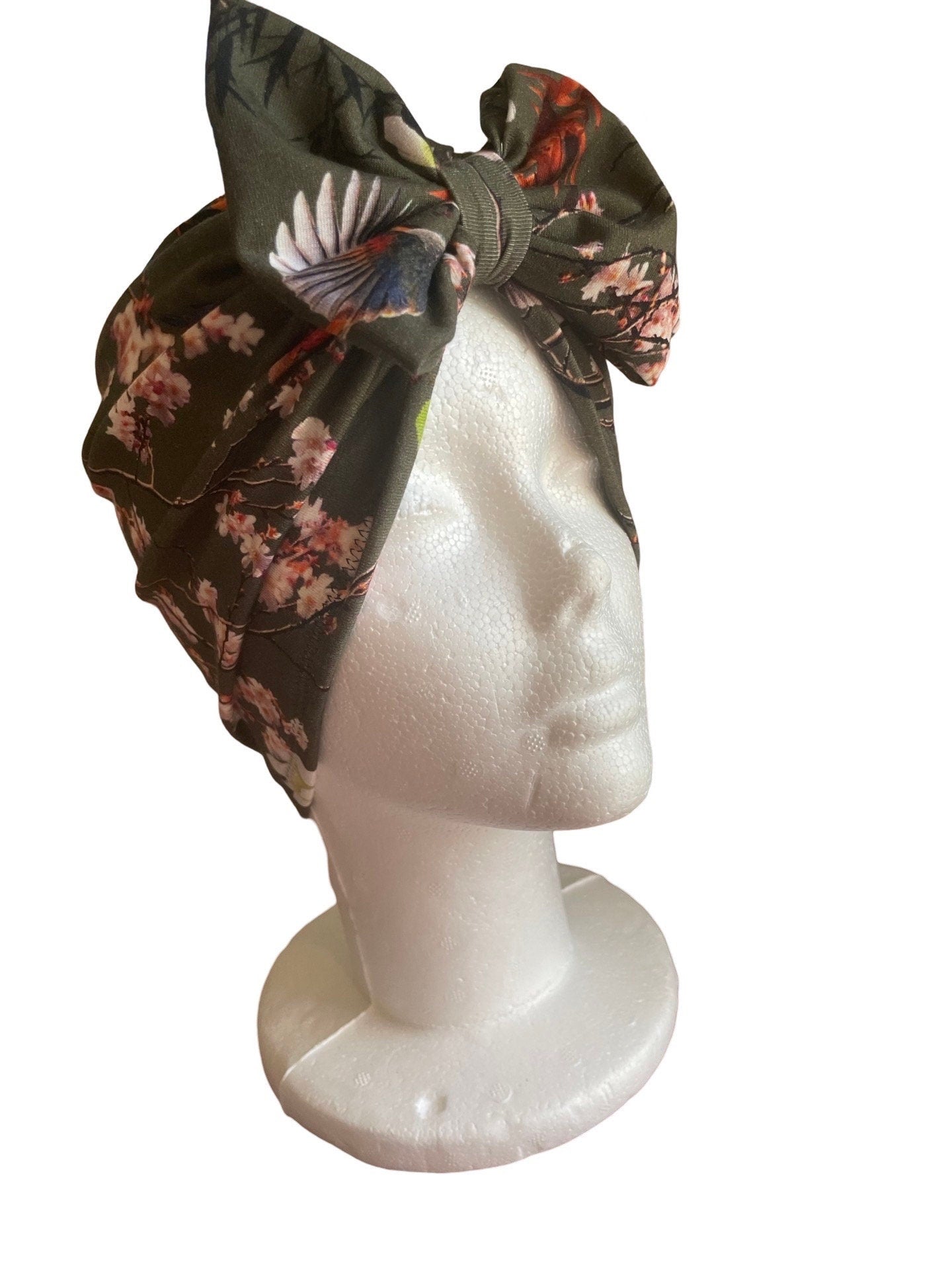 Olive Cherry Blossom Floral Turban Headwrap for kids and women