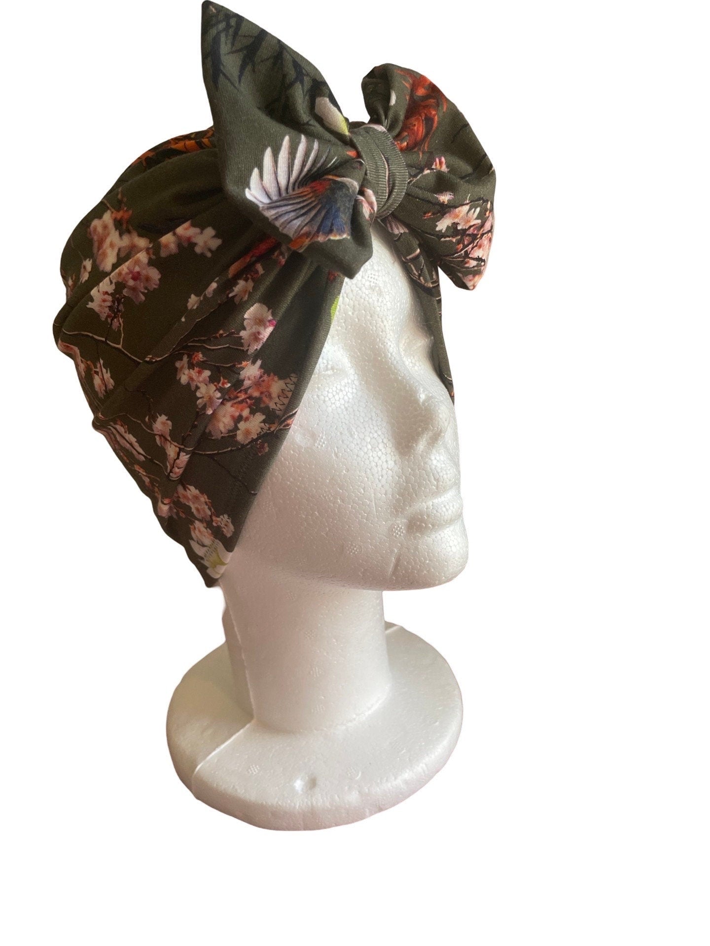 Olive Cherry Blossom Floral Turban Headwrap for kids and women