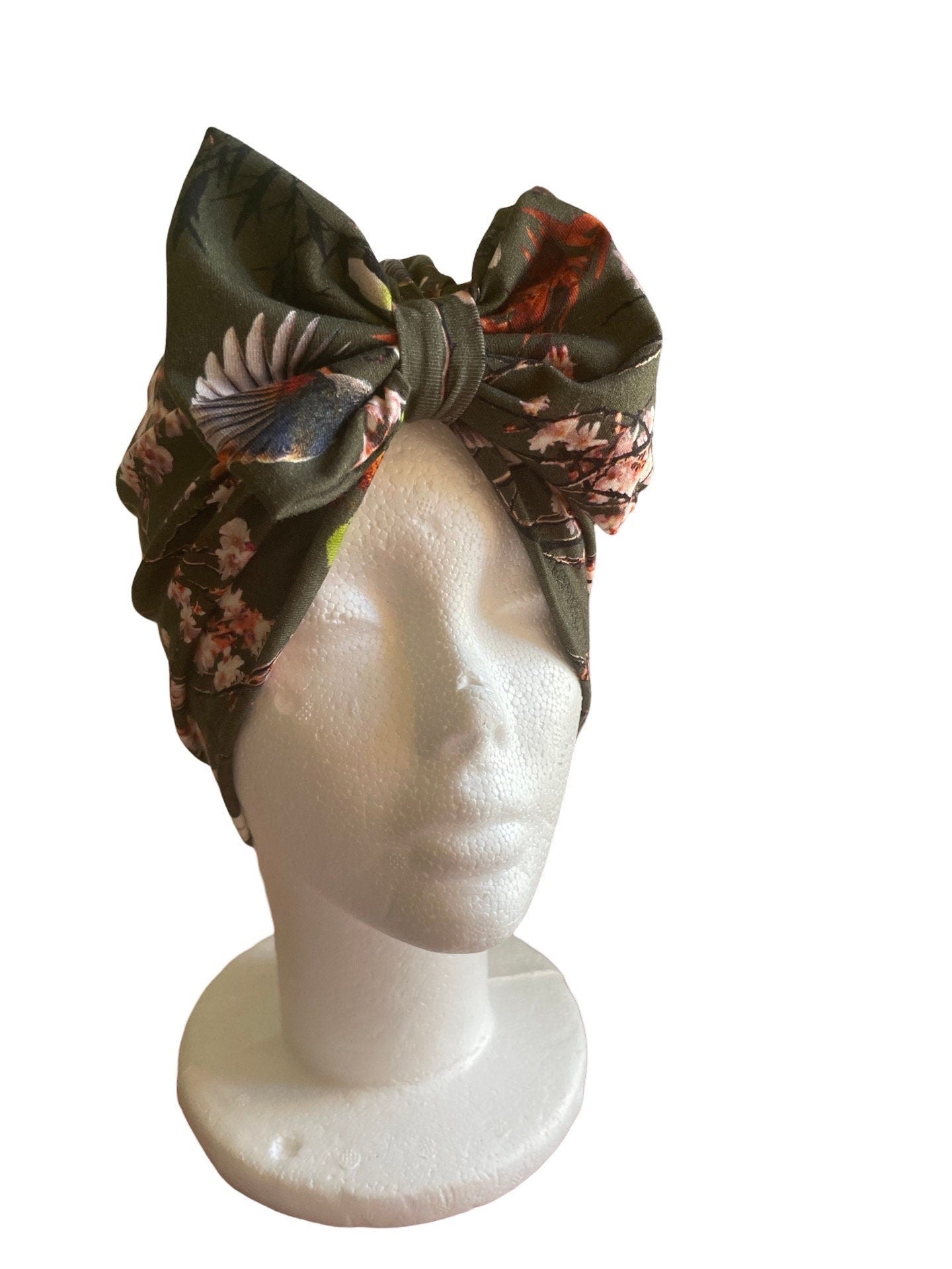 Olive Cherry Blossom Floral Turban Headwrap for kids and women