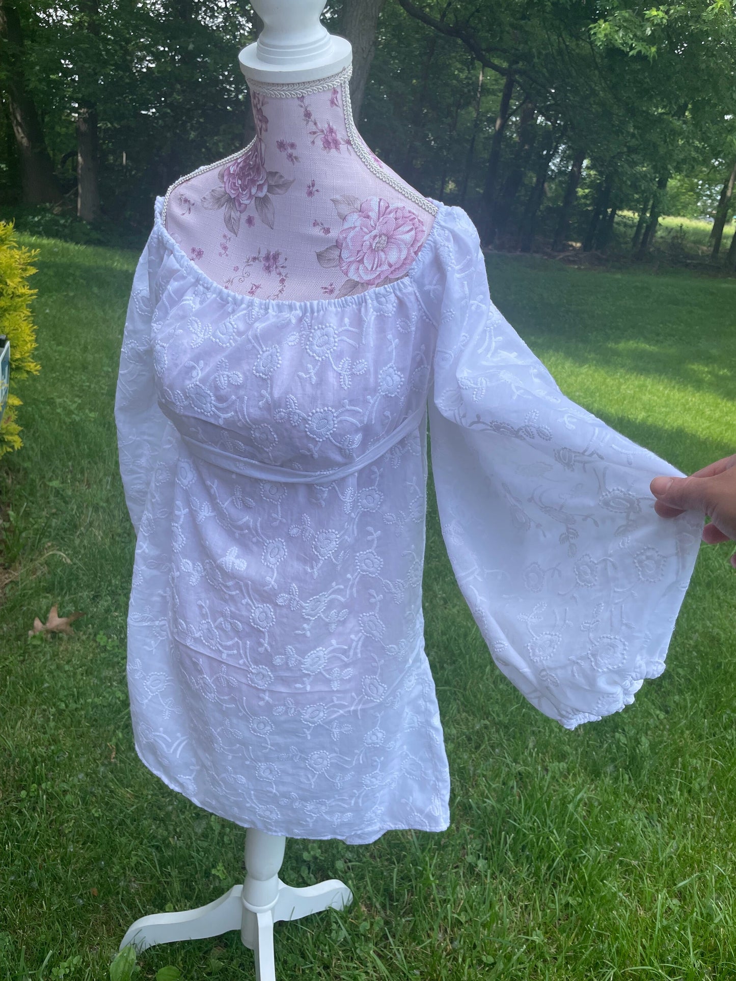 Selena puff sleeve midi, floor length dress, bohemian gypsy dress, off shoulder puff sleeve dress, spring and summer white dress, maternity