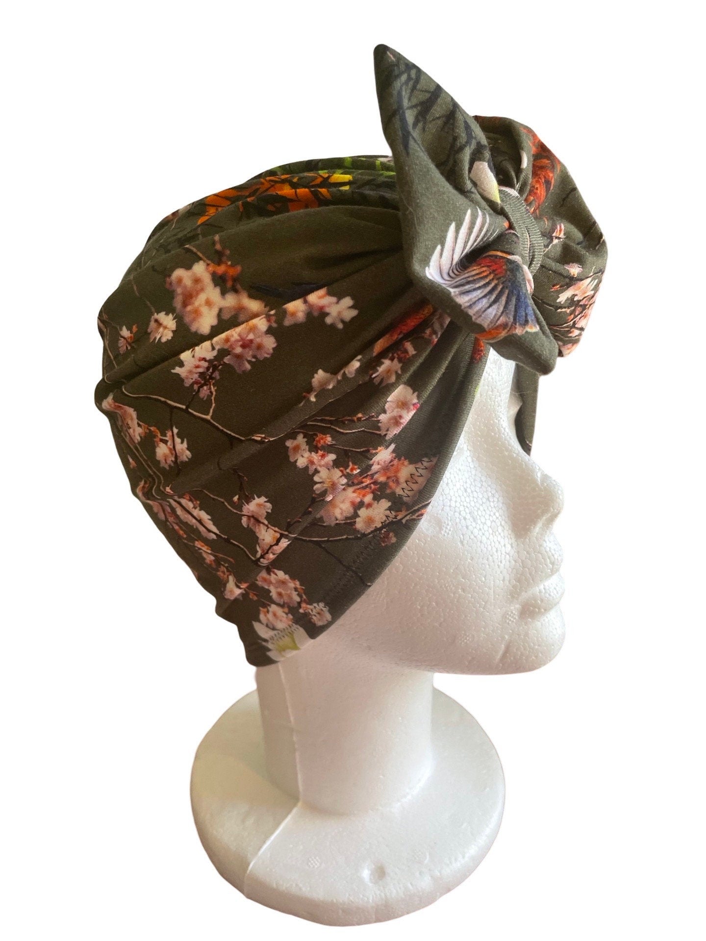 Olive Cherry Blossom Floral Turban Headwrap for kids and women