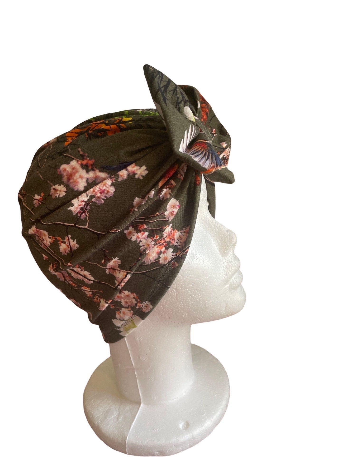 Olive Cherry Blossom Floral Turban Headwrap for kids and women