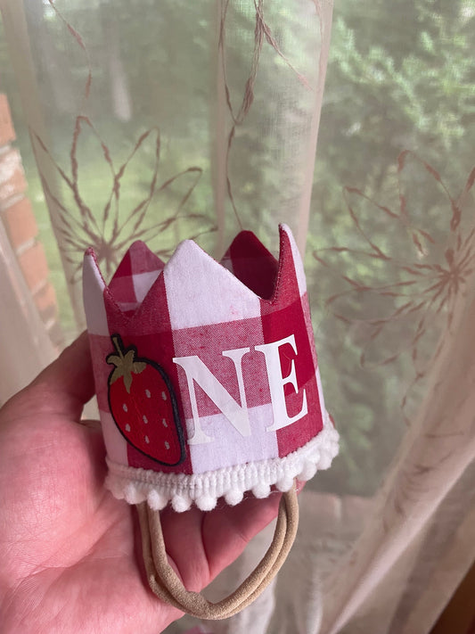 first 1st birthday strawberry boho bloom MINI Sweet one crown headband hat || berry first ||sweet one || customize colour of fabric