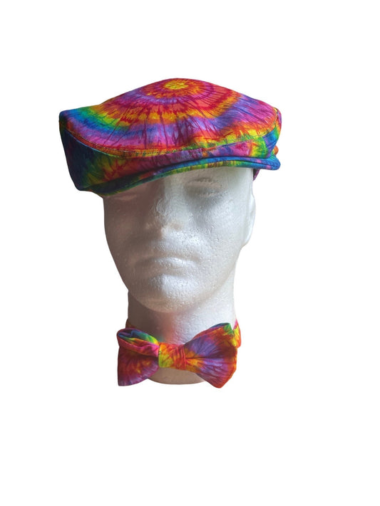 Handmade Tie Dye Flatcap Gatsby Newsboy Rave Hat Rainbow Multi Colour Festival Tie dye flat cap