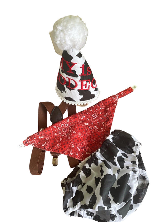 My First Rodeo, Wild One, First Birthday Outfit, Cowboy Party hat embroidered, Cake Smash Photoshoot, Western Country 1st Baby Boy Bloomer