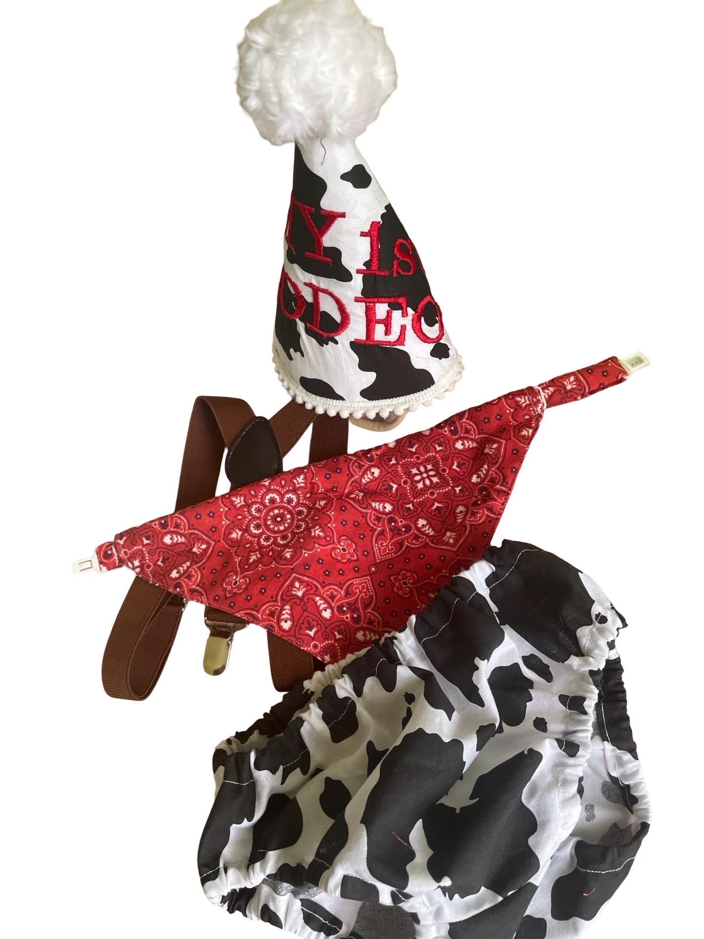 My First Rodeo, Wild One, First Birthday Outfit, Cowboy Party hat embroidered, Cake Smash Photoshoot, Western Country 1st Baby Boy Bloomer