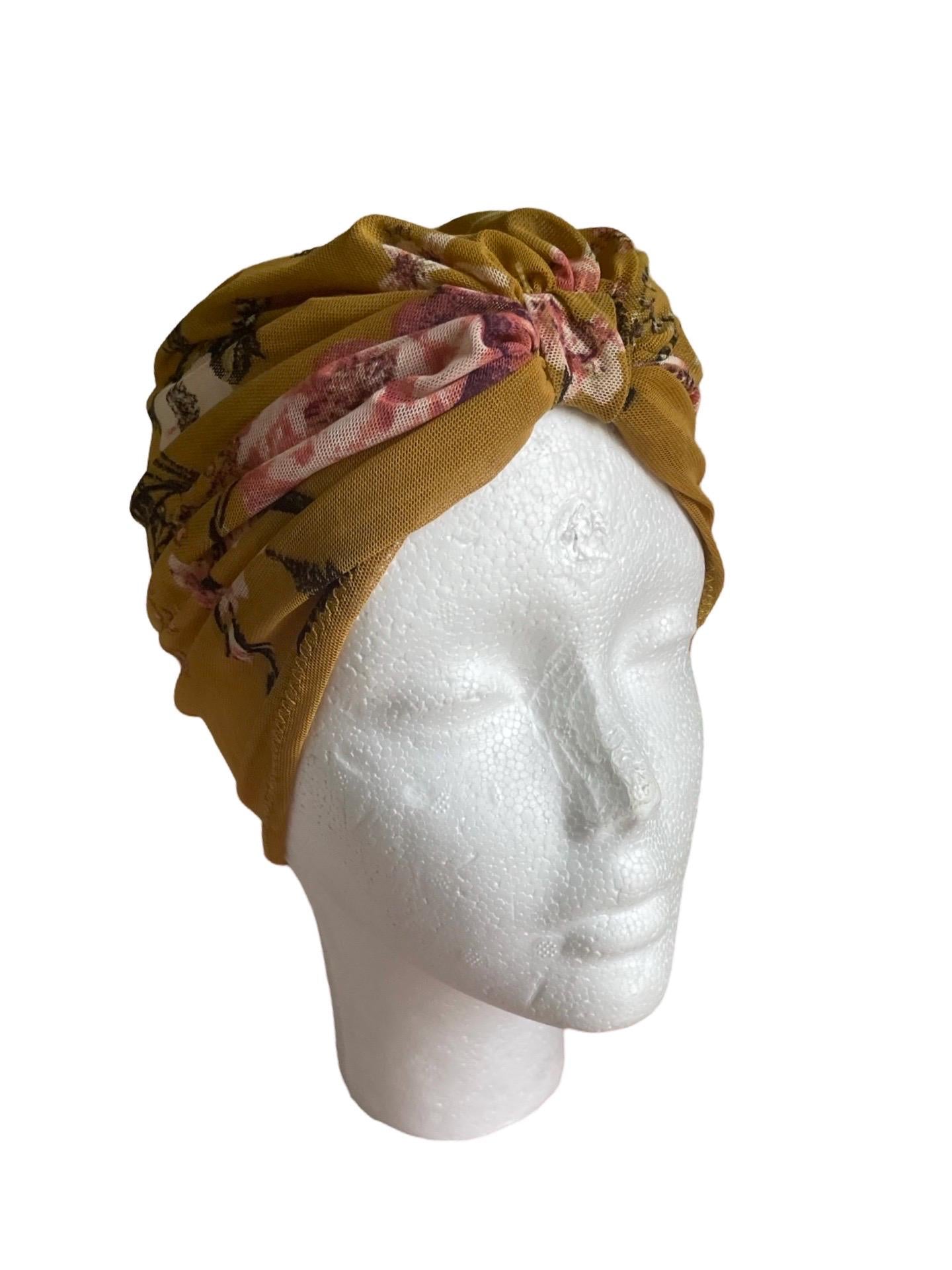 Mesh floral handmade gold turban for women and kids