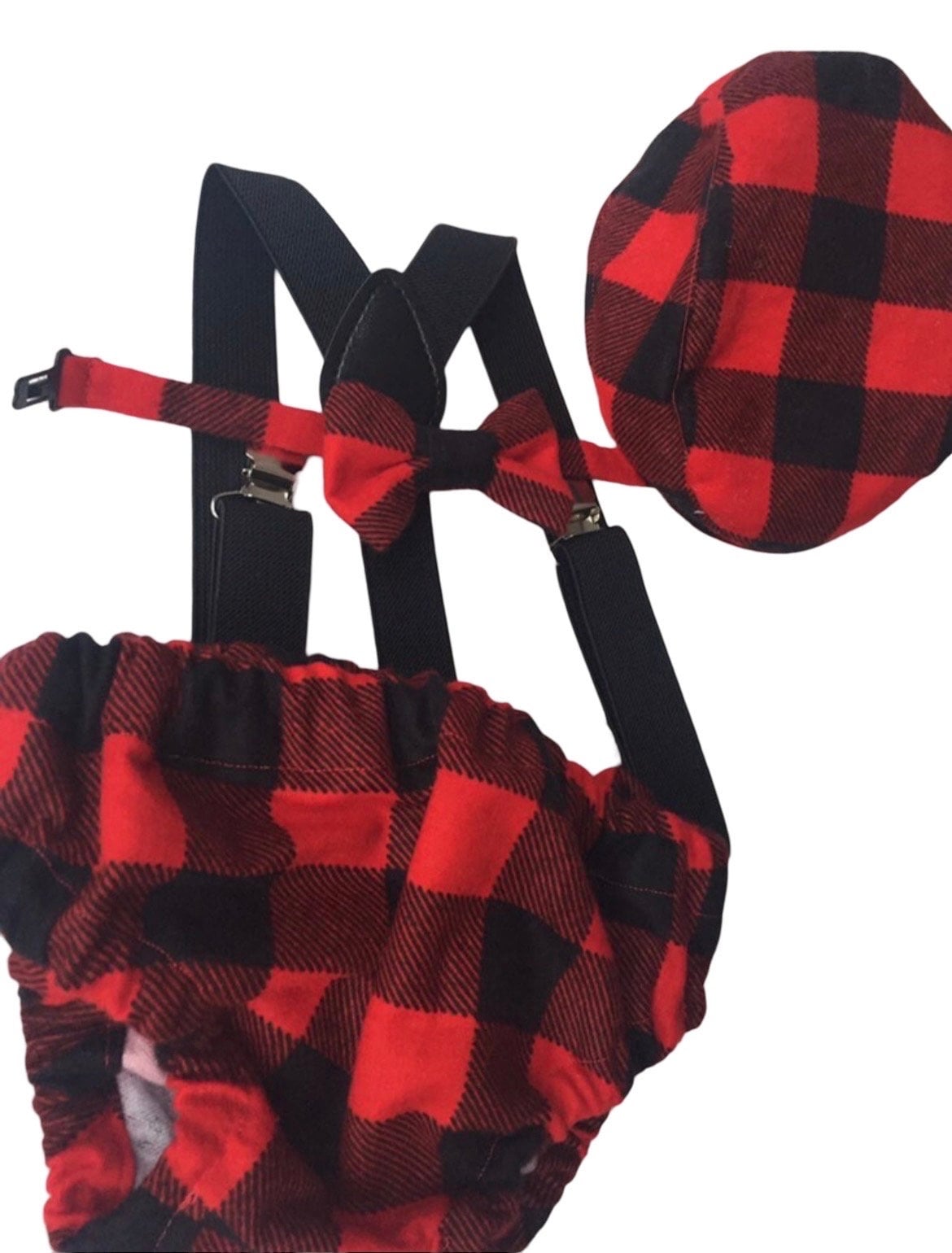 Cake Smash Outfit Boy Buffalo Plaid Set Buy the Piece Diaper Cover Bow Tie Suspenders Boys First 1st Birthday Lumberjack Photoshoot woodland