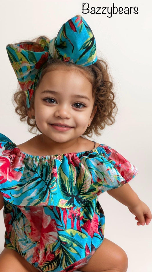 Tropical baby romper, baby girl tropical outfit, hawaiian baby clothes, baby girl summer gift
