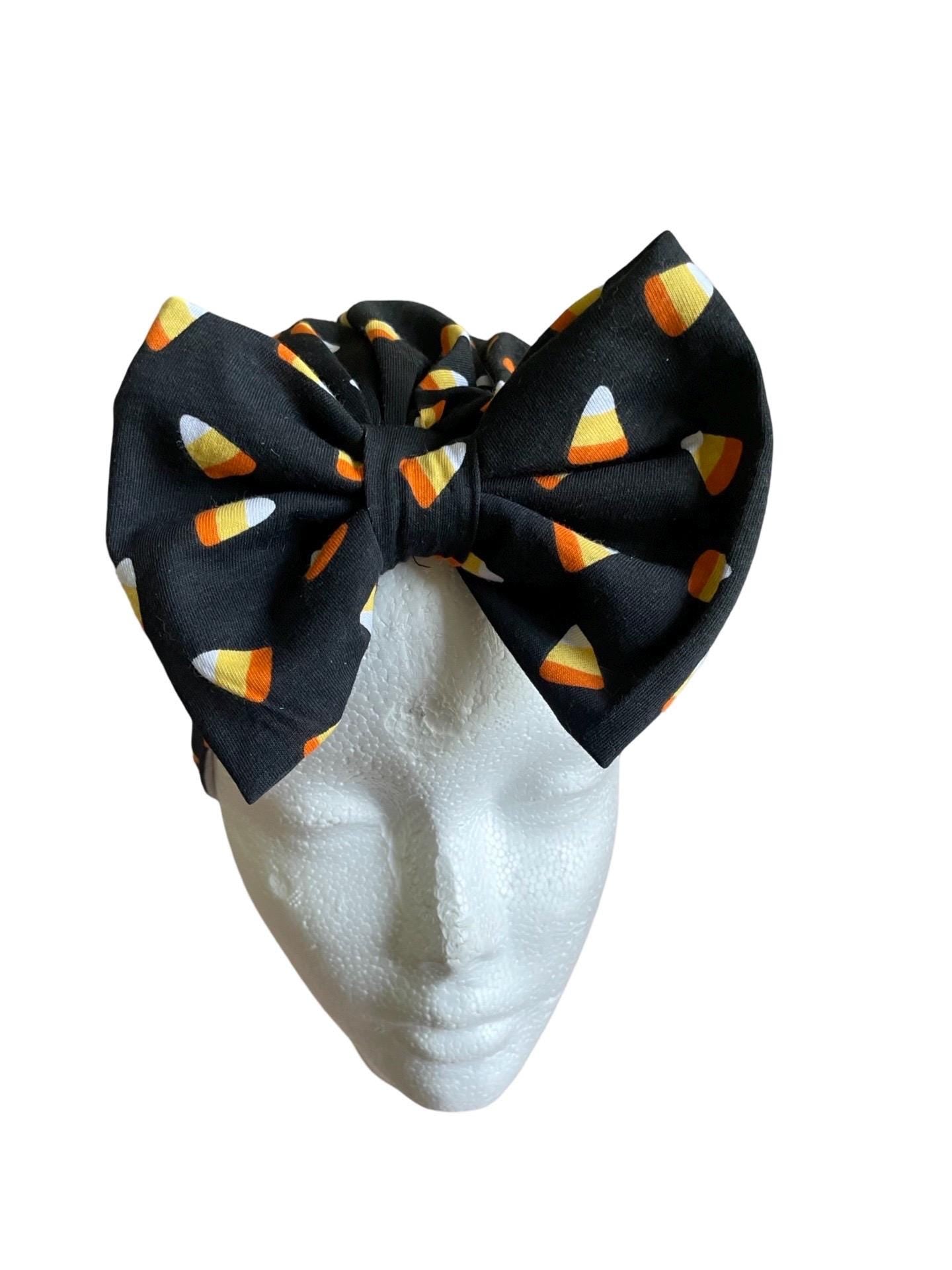 Black candy corn halloween bow headwrap turban