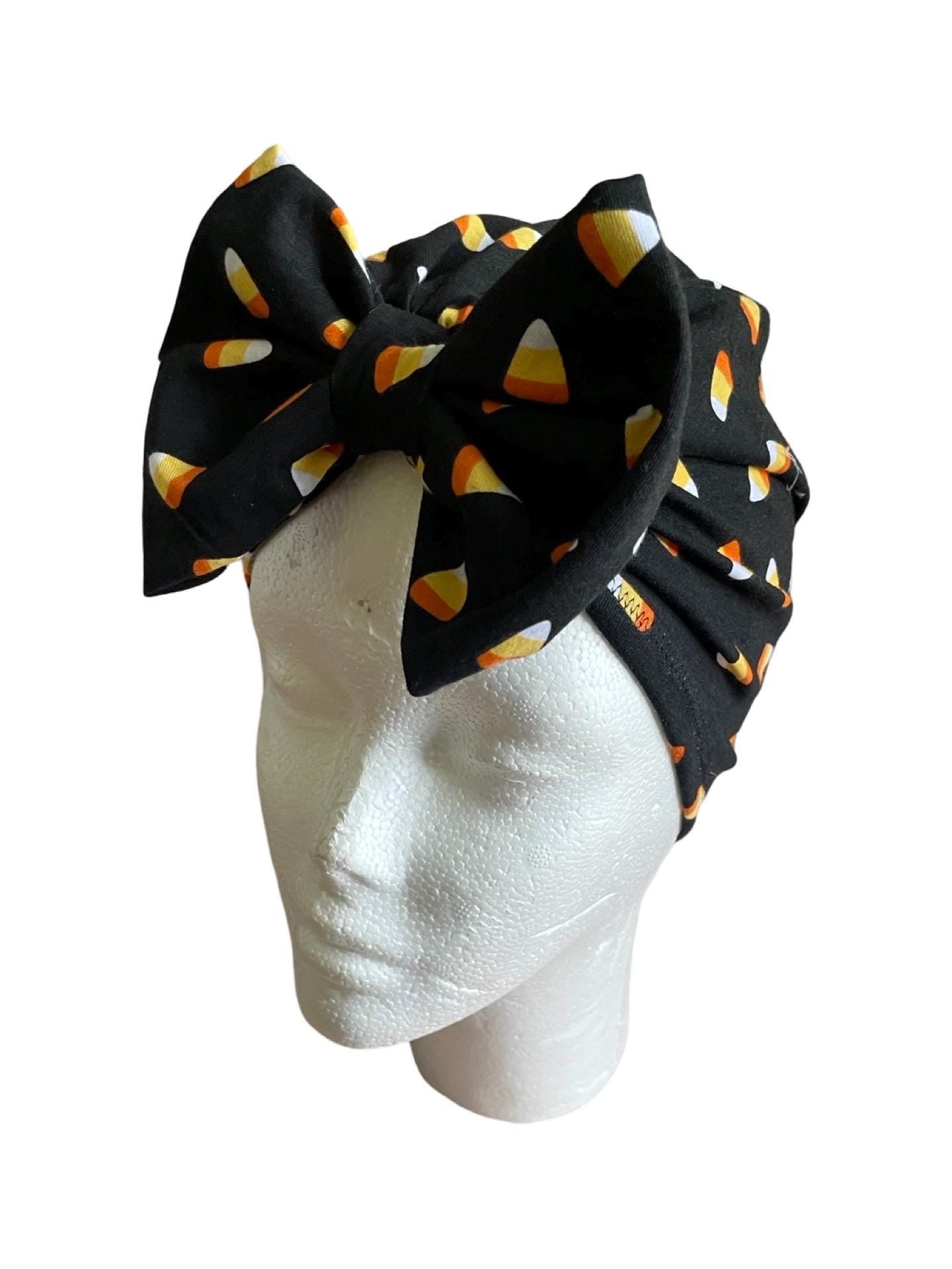 Black candy corn halloween bow headwrap turban