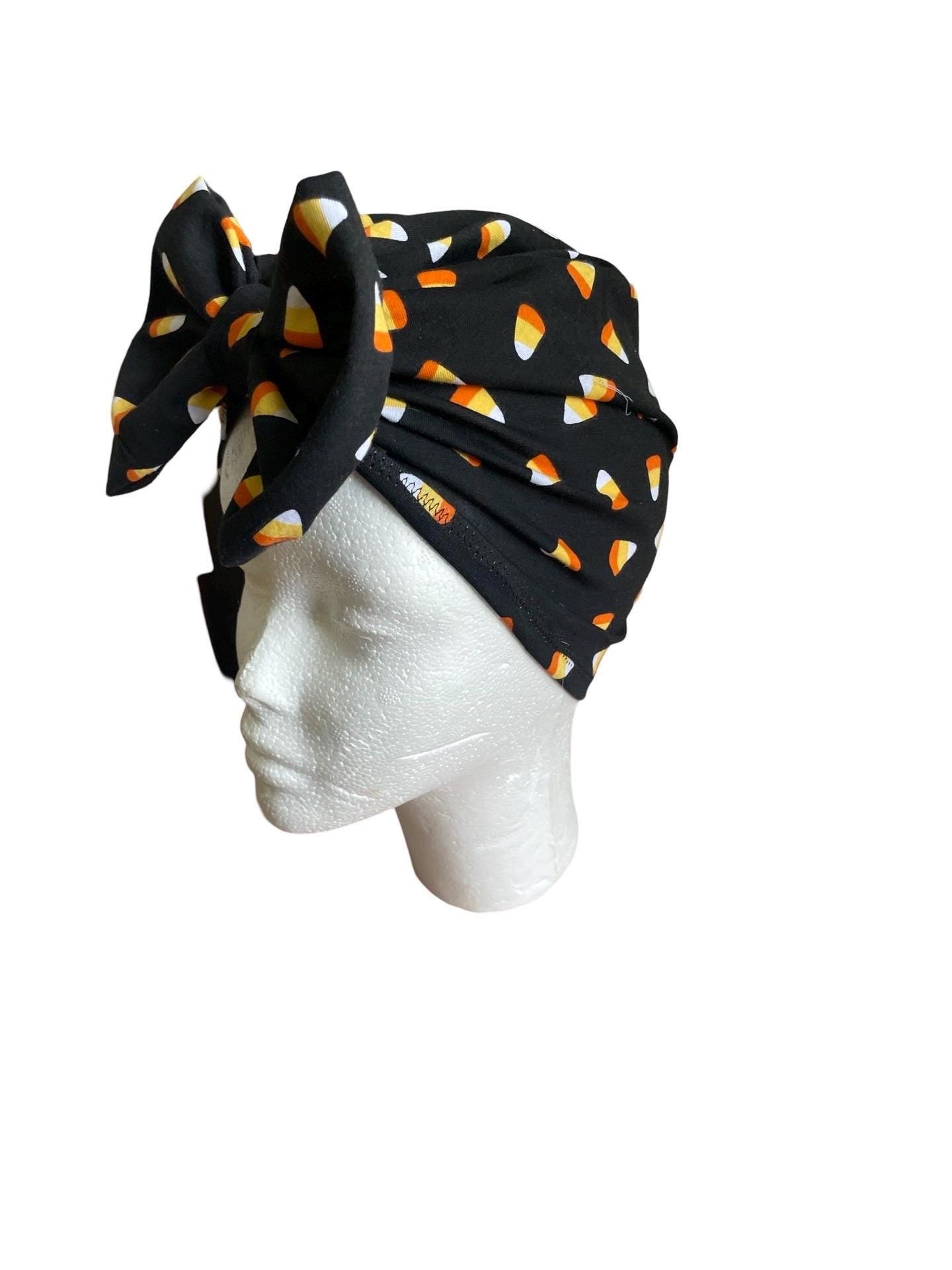 Candy Corn Bow Turban Hat | Black & Orange Baby Headwrap | Newborn, Toddler & Girls