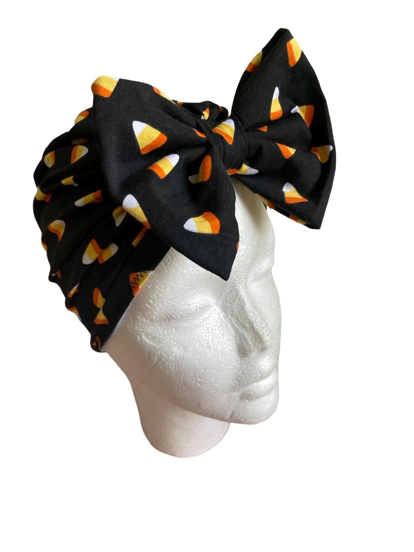 Black candy corn halloween bow headwrap turban