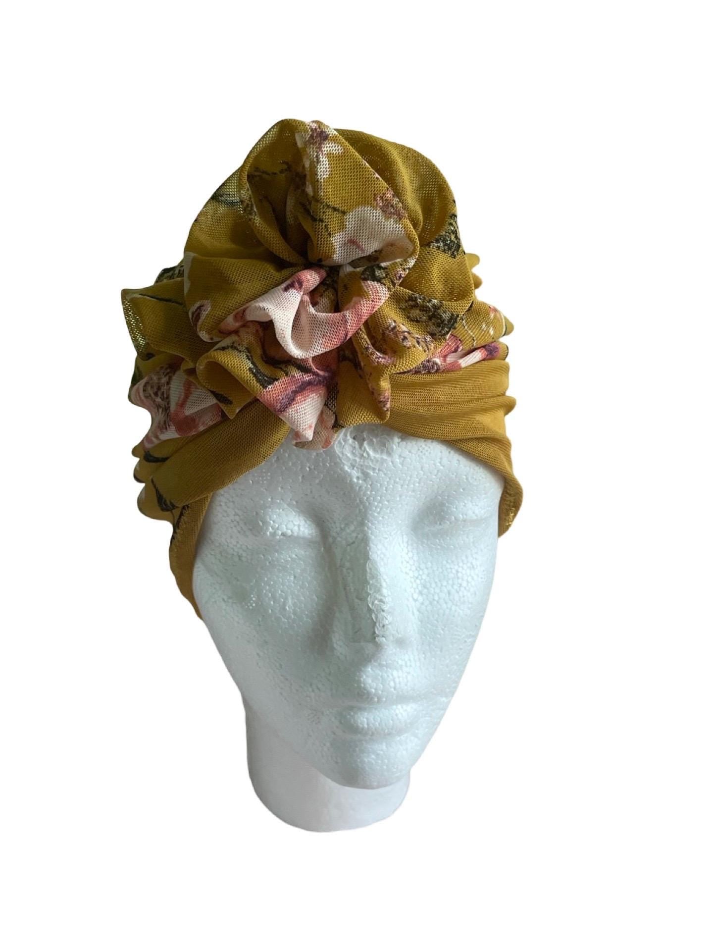 Mesh Golden floral VACATION turban Hat