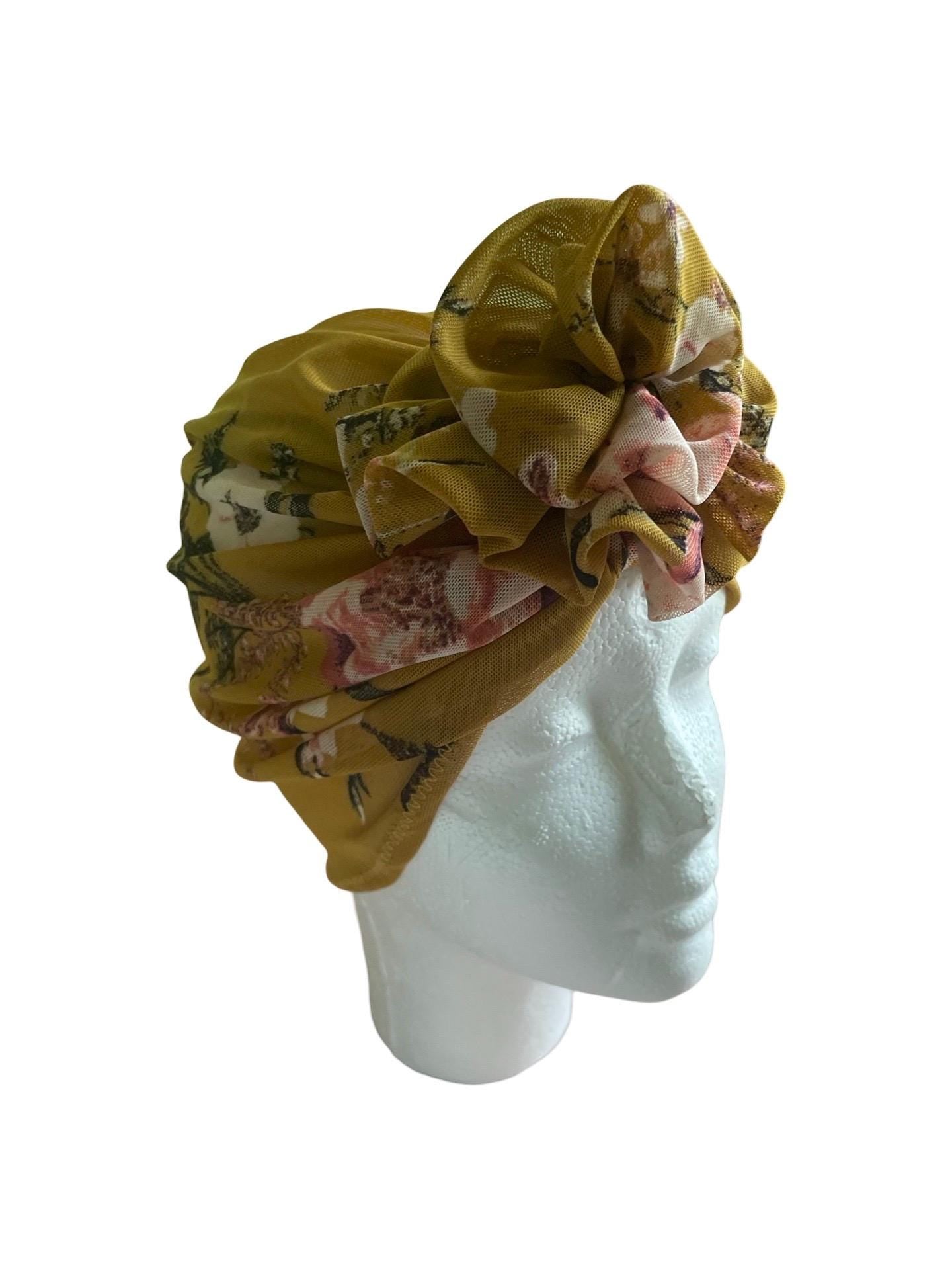 Mesh Golden floral VACATION turban Hat